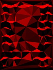on a plain black background shades of dark and bright red many similar triangular shapes cubist style