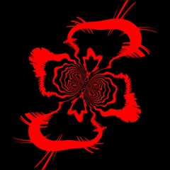 cyclone style doodle vivid red cartoon character shapes on plain black background