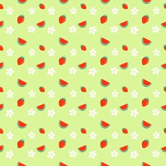 seamless pattern strawberry flowers watermelon