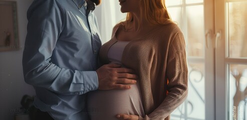A Pregnant Woman and Her Husband Standing United, Hands Lovingly on Her Belly
