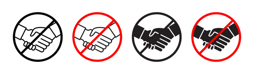 No Handshake Vector Illustration Set. Forbidden Shake Hand sign suitable for apps and websites UI design style.