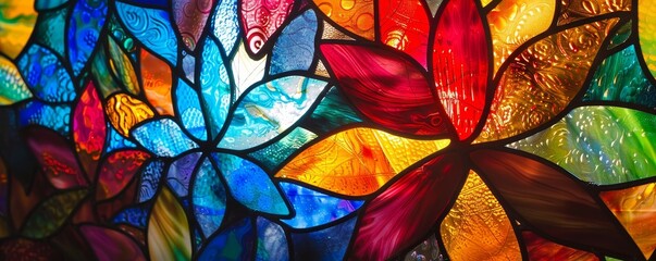 Fototapeta na wymiar Colors of Salvation: A Detailed Easter Scene Unfolds in the Stained Glass Artistry of a Sacred Space