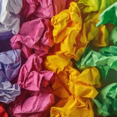 multi-colored crumpled sheets of paper close-up.