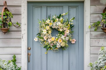 Fototapeta na wymiar Celebrating Spring's Rebirth: Elegant Floral Wreaths for Easter, Perfect for Every Front Door