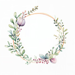 Fototapeta premium Floral watercolor circular frame border decoration elements - wedding card invitation illustration design asset.