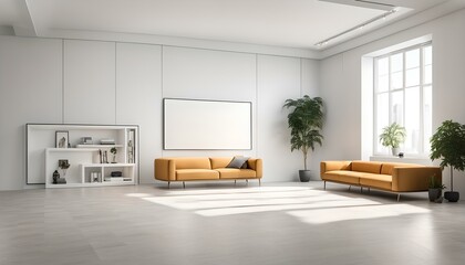 Elegant living room featuring cozy sofas and an empty picture frame on the wall