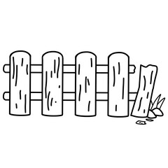 The wooden fence is about to crumble with time. Fence icon, doodle style.
