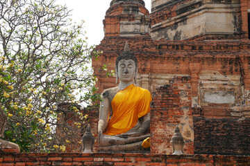 Buddha statue and pagoda of Wat Yai Chai Mongkol Ayutthaya Province, Thailand, taken on 23-02-2024.