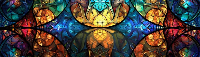 Vibrant fractal background mimicking stained glass - obrazy, fototapety, plakaty