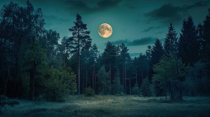 Night landscape with moon and trees
