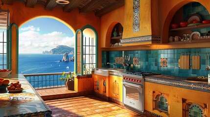 Mediterranean Style Kitchen with Ocean View