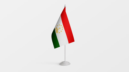 Tajikistan national flag on stick isolated on white background. Realistic flag illustration