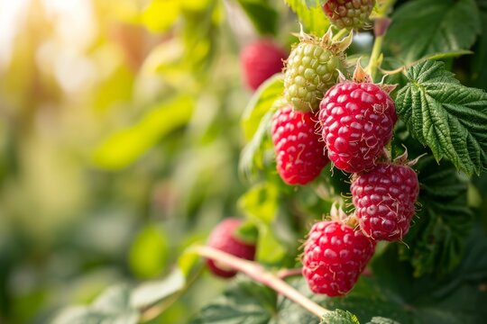 Growing raspberries harvest and producing vegetables cultivation. Concept of small eco green business organic farming gardening and healthy food	
