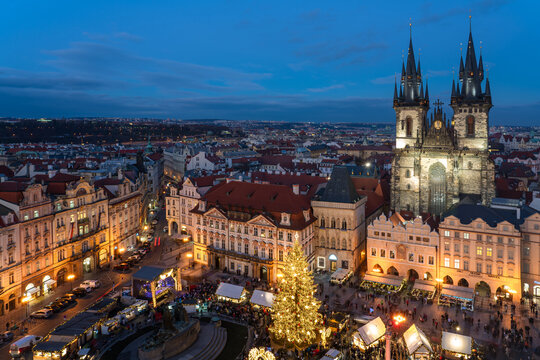 Prague Old Town Square evening view during the Christmas Market