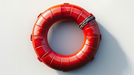 Red Lifebuoy Attached to a White Wall for Emergency. Generative ai