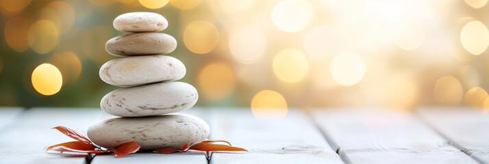 Zen Stones in Serene Autumn Light - Concept of Balance and Harmony