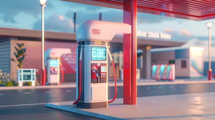 Hydrogen Gas Stations Fuel Dispenser with Copy Space, Alternative Energy Source, Eco-Friendly Transportation Concept, Generative AI

