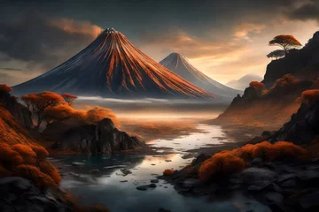 Cercles muraux Mont Fuji sunset in the mountains generated by AI technology  