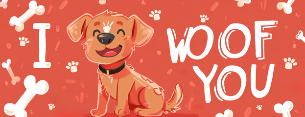 Happy dog banner that says I woof you. International Dog Day concept - obrazy, fototapety, plakaty