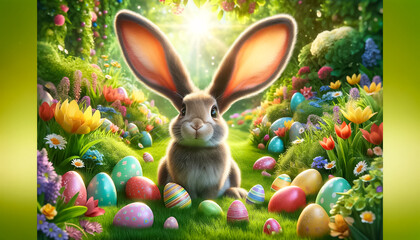 Fototapeta na wymiar Enchanting Easter Bunny Amidst a Vivid Spring Celebration