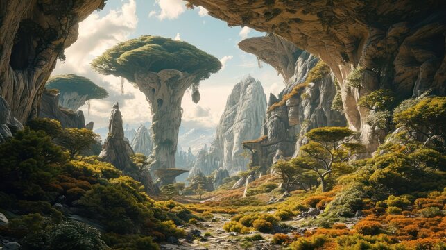 surreal and fantastical landscape, where reality merges with the extraordinary, creating an immersive visual experience that sparks the imagination