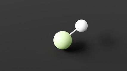 hydrofluoric acid molecular structure, solution hydrogen fluoride, ball and stick 3d model, structural chemical formula with colored atoms