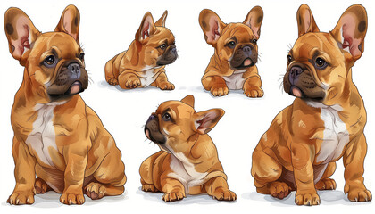 Collection of Adorable French Bulldog Puppies: Six Dogs in Various Poses and Expressions