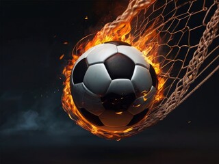 Naklejka premium Football fire shot in the goal net. Football spirit illustration.
