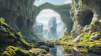 surreal and fantastical landscape, where reality merges with the extraordinary, creating an immersive visual experience that sparks the imagination - obrazy, fototapety, plakaty