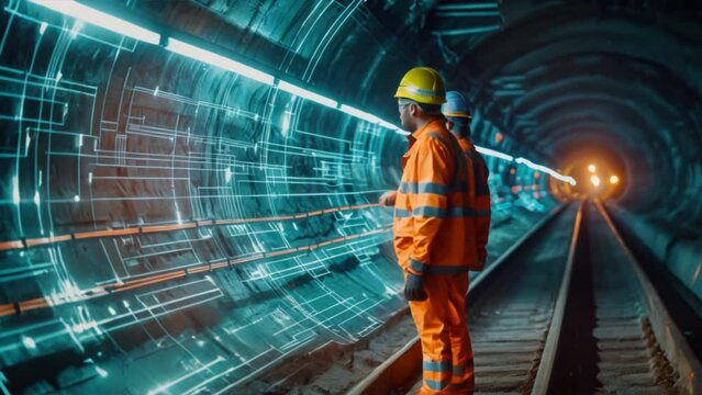 engineer inthe train transport tunnel under construction 