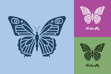 A butterfly is shown in different colors