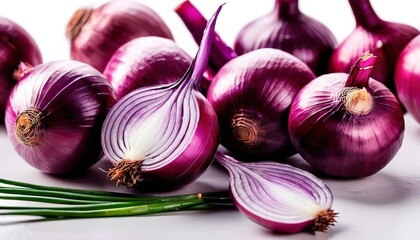 Thai red onion or Shallots. Fresh purple shallots on white background. Selected focus