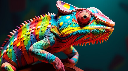 Colorful chameleon on background