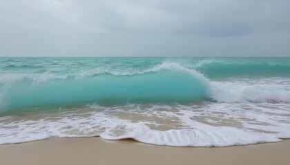 View of sea waves on the beach of tropical seas in Thailand. Strong sea waves crash to shore in the rainy season
