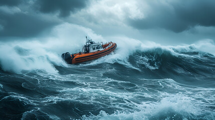 Rough Sea with Capsized Lifeboat. generatie ai 