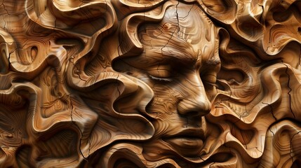 Mental health issues abstract background made of carved wood. Depression, stress, psychology, emotions, overwork, sadness - obrazy, fototapety, plakaty