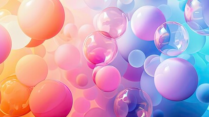 Vibrant floating spheres with a glossy finish. 3D rendering of colorful bubbles in motion. Abstract...