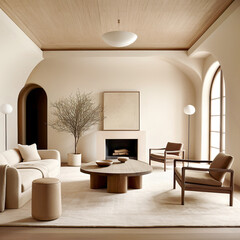Boho interior design of modern living room, home. - obrazy, fototapety, plakaty