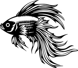 Obraz premium Betta Fish - Black and White Isolated Icon - Vector illustration