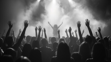 Fototapeta na wymiar Concert Energy: Crowd Dancing with Focus on Hands Generative ai