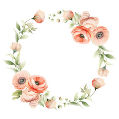 Watercolor flowers wreath with colorful leaves branches wildflowers illustration elements