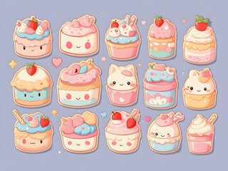 Set of Cupcakes. Sweet Imagination Cute and Charming Pastel-Colored Bowl Cakes.