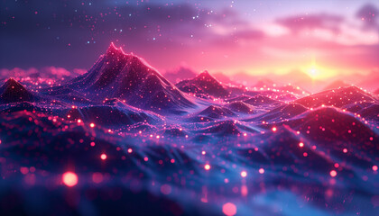 Retro wave mountain style 80s synthwave futuristic Sci-fi neon lines background. Generated AI - obrazy, fototapety, plakaty