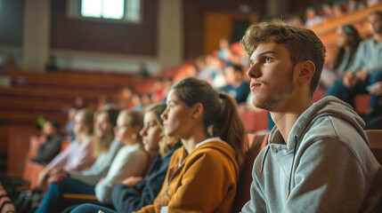 Obraz premium Students listen to a lecture at the university, ai generative