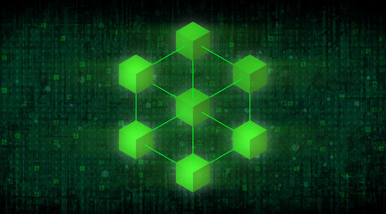 Obraz premium Abstract green grunge blockchain background with binary code concept