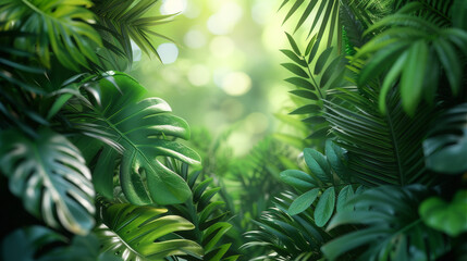 Fototapeta na wymiar Freshness Defined: Green Tropical Leaves on White Backdrop 