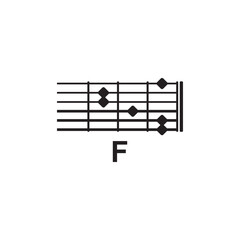 F guitar chord icon. Basic guitar chord vector illustration symbol design