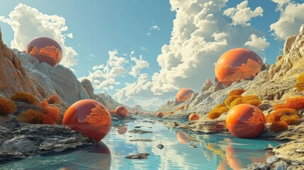 surreal landscape that challenges conventional views, presenting viewers with a visual experience that transcends reality - obrazy, fototapety, plakaty