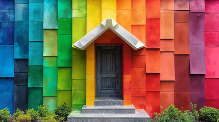 House model on rainbow background.