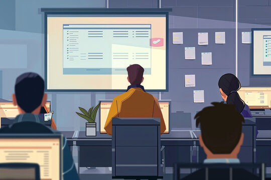 Workshop scene where employees are trained on the latest privacy regulations and compliance responsibilities, with clear guidelines and policies displayed